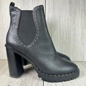 Rebecca Minkoff Edolie Studded Black Leather Block Heeled Boots Women’s Size 9.5
